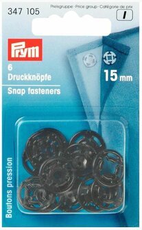 15 mm plastic zwart opnaaibare drukknoop